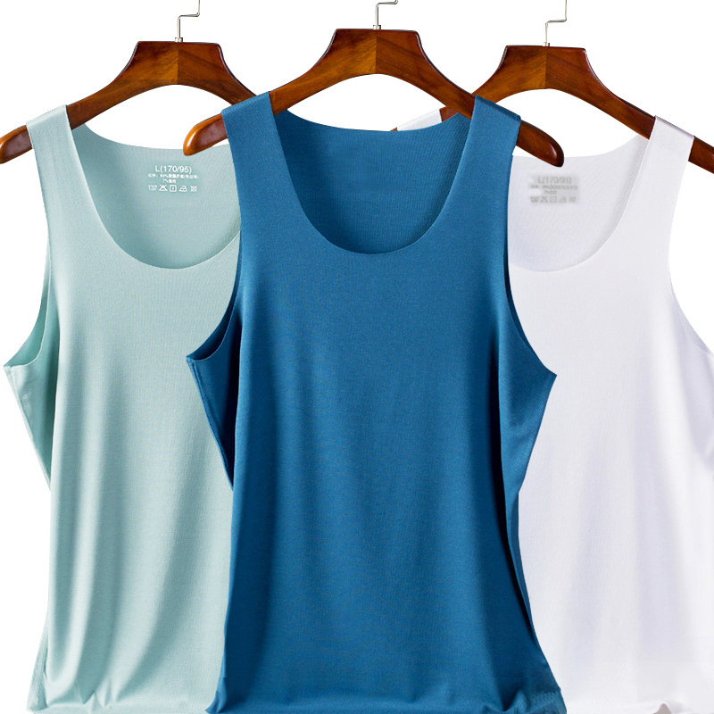Summer Men's Ice Silk Vest No Slim Mark Ice Cool Sports Base Elastic Wide Shoulder Inner T-shirt Thin Hair