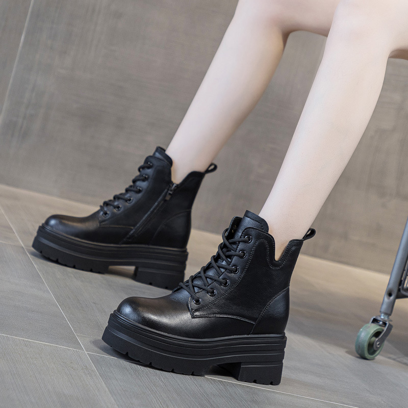 23 Autumn new small platform wedge platform women's shoes increased casual mid-calf boots fleece-lined women's fashion boots