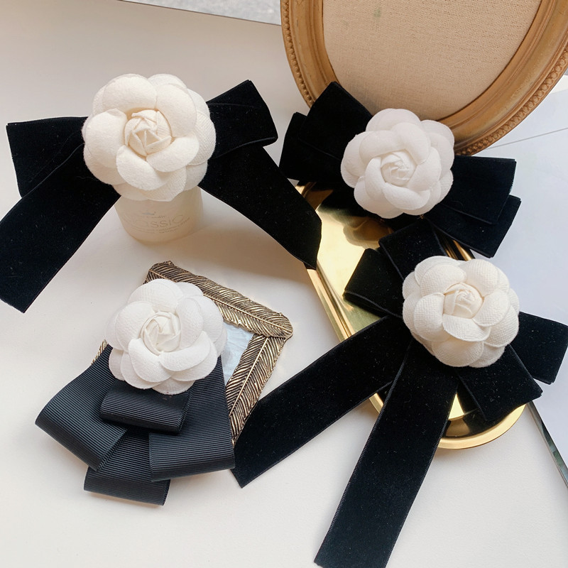 Corsage wholesale Chanel style camellia brooch Internet celebrity bow high sense pin retro all-match bow tie flower female
