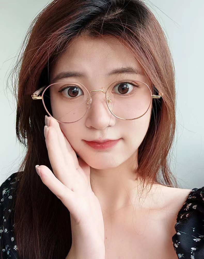Korean style white milk tea color glasses frame for women with myopia degree without makeup art small round frame gold silk eye frame