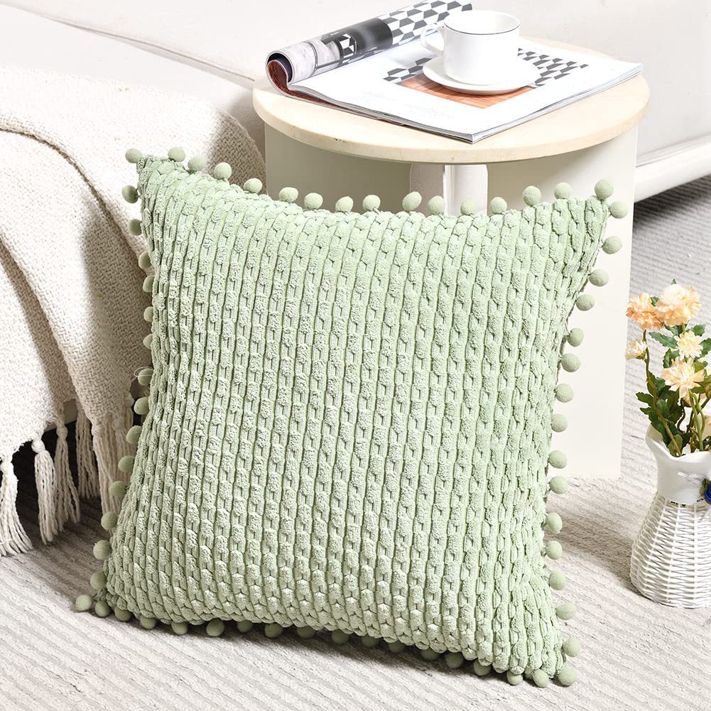 Amazon Nordic style corduroy small fat strip plus fur ball soft and comfortable pillowcase cushion cover