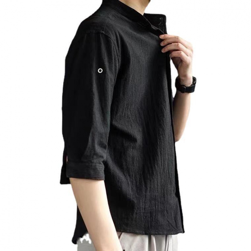 Spring and Autumn solid color long-sleeved shirt men's thin casual shirt youth summer loose cotton and linen shirt men's coat