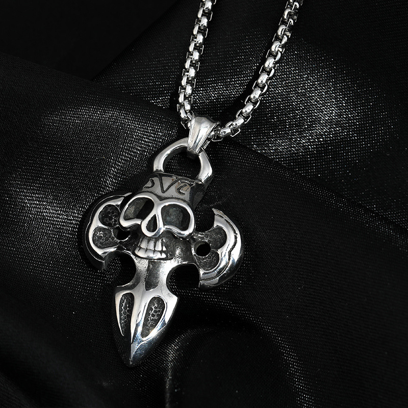 Hip Hop Korean Necklace Men's Skull Cross Pendant Personality Necklace Men's Student Couple Pendant Wholesale