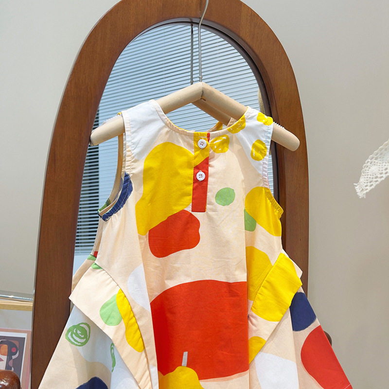  Korean style girls' dress sleeveless summer colorful large swing round neck style small and medium-sized children's princess dress for sale