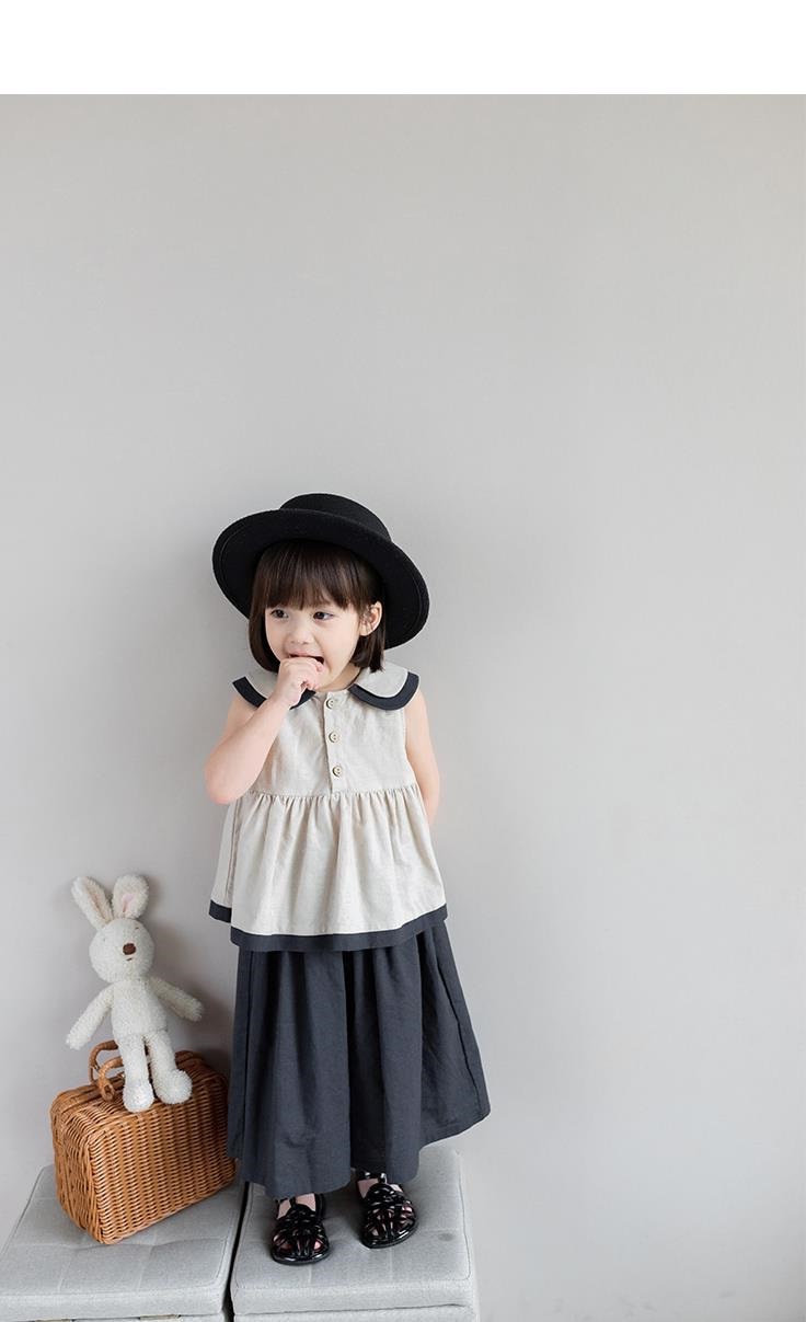 Girls' Set Doll Collar Elegant French Style Baby Top with Wide Leg Pants 23 Summer New Foreign Trade Children's Clothing