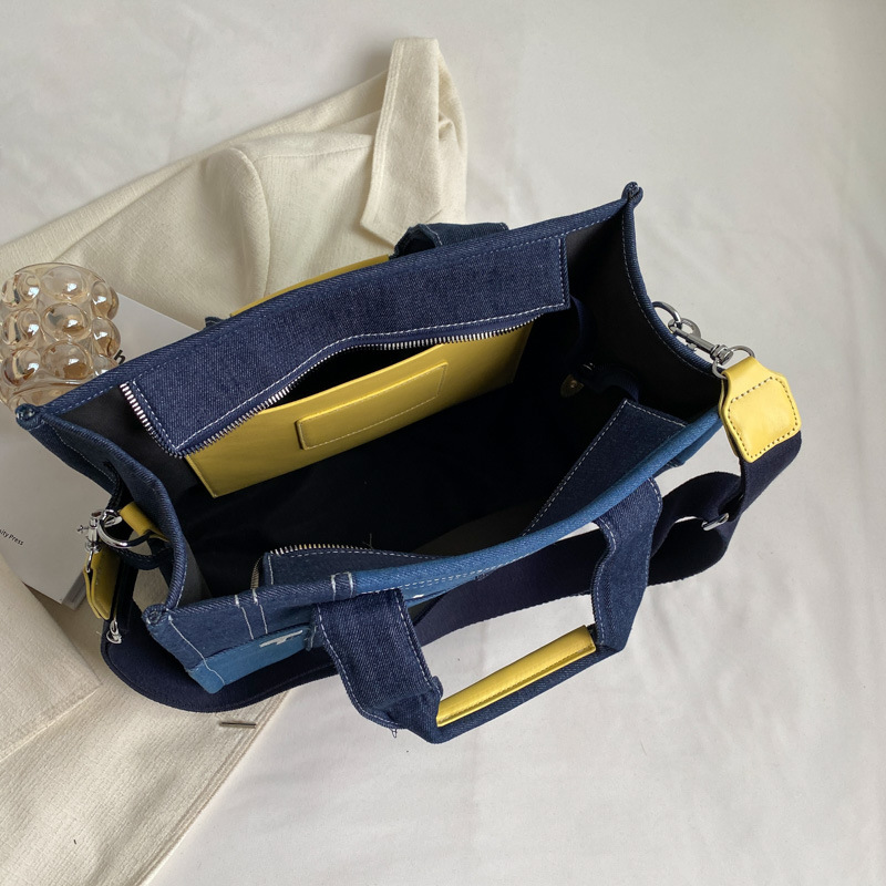Cross-border European and American New Arrival Denim Canvas Bag Fashionable All-match Letter Shoulder Bag Large Capacity Women's Hand Tote Bag