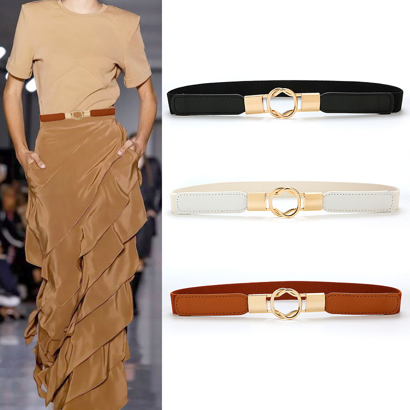 Fashion Belt Women's Korean-style PU Leather All-match Buckle Elastic Slim-fit Decorative Dress Narrow Belt