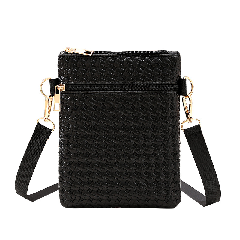 Bag Women's 2024 New Women's Summer Mobile Phone Bag PU Solid Color Double Zipper Shoulder Bag Wide Shoulder Strap Crossbody Bag Trendy