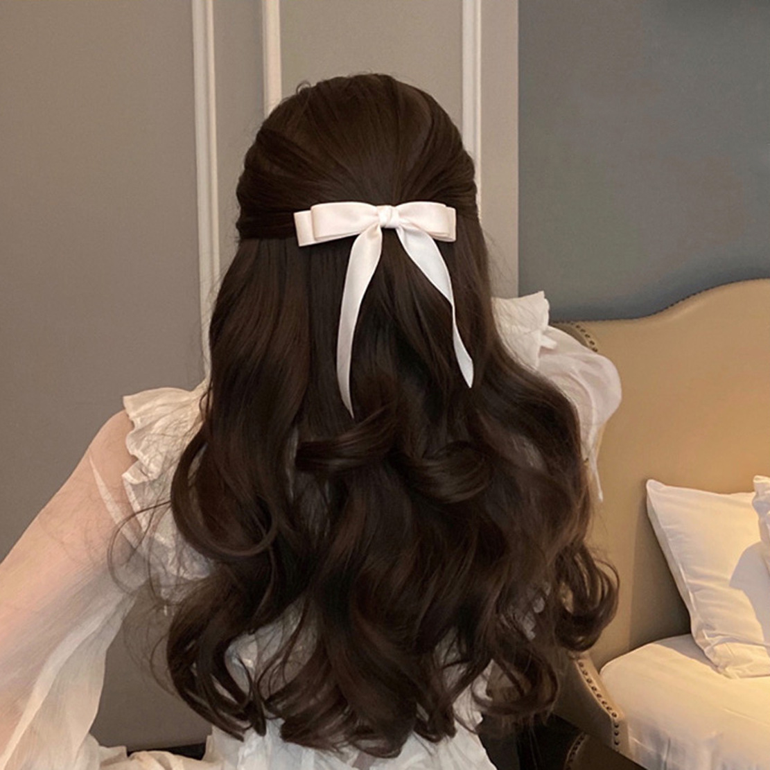 Düz Renk Saten Fiyonk Saç Tokası Yeni Cyber Celebrity Sırt Baş Yaylı Klips Kız Üst Klips Kurdele Saç Tokası Başlık_voghion.com