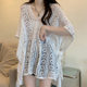 Summer Women's Cross-border Pure Desire Hollow-out Lace-up V-neck Knitted Top Lazy Western Style Mid-length Bat Sleeve Blouse