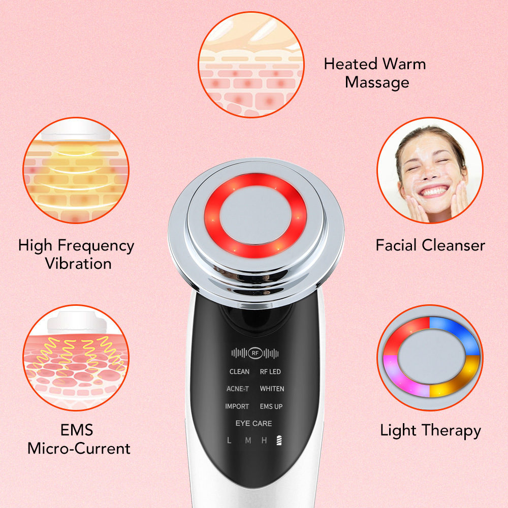 New 7-in-1EMS micro-current color light vibration LED beauty cleansing import instrument facial lifting essence import instrument