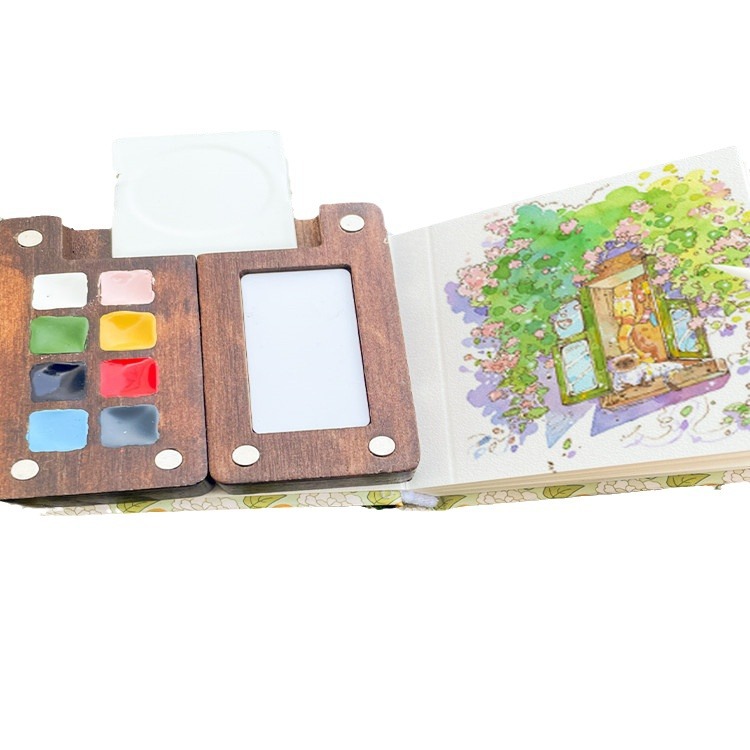 Shi Mingke watercolor paint Chinese wooden box mini packing box 15 color solid travel watercolor painting flying bird suit