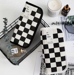 ins Style Black and White Checkerboard Pencil Bag Large Capacity High Color Value Small Junior High School Students Storage Pencil Bag Stationery Box