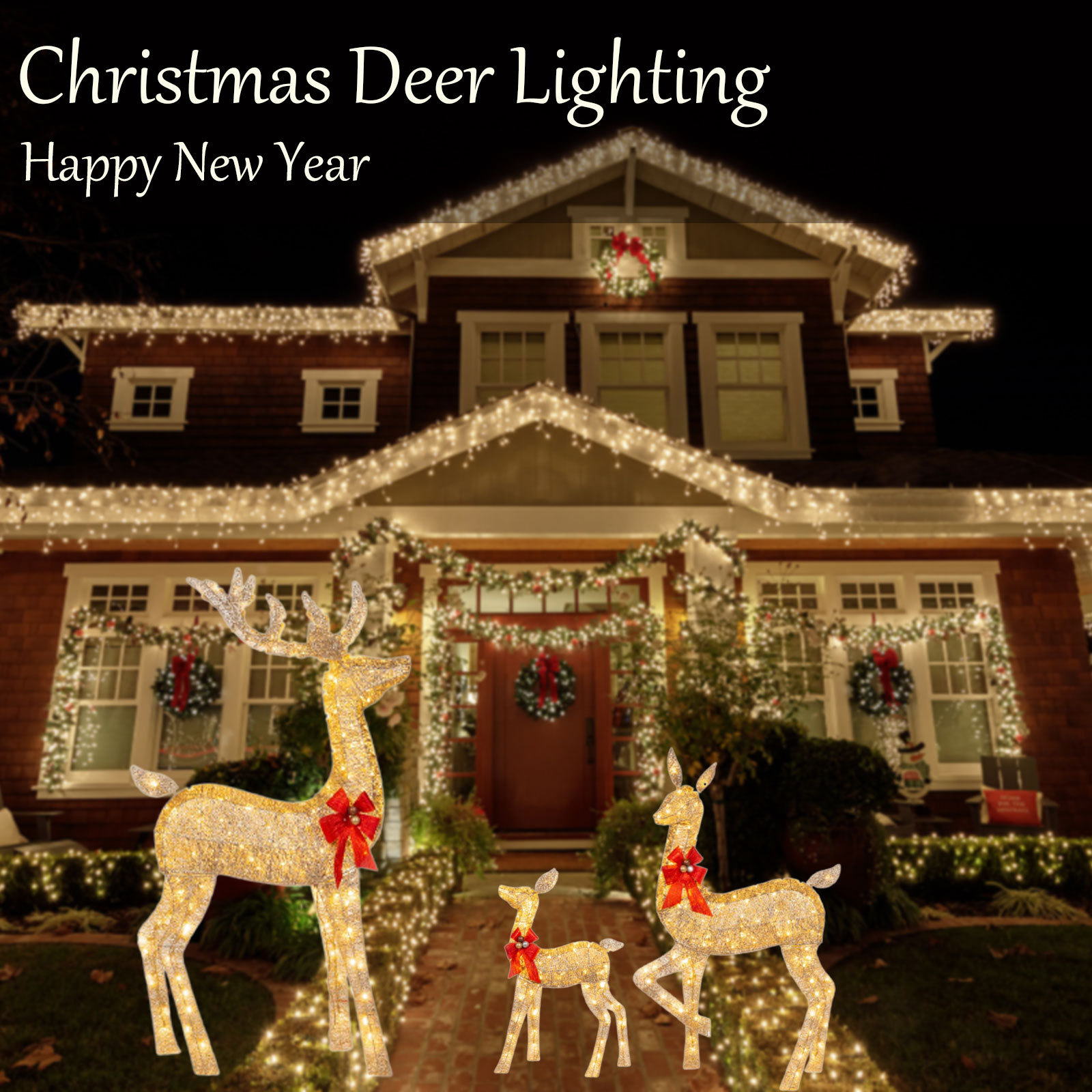 Cross-border hot Christmas Deer Lighting Happy New Year garden Christmas glowing Deer