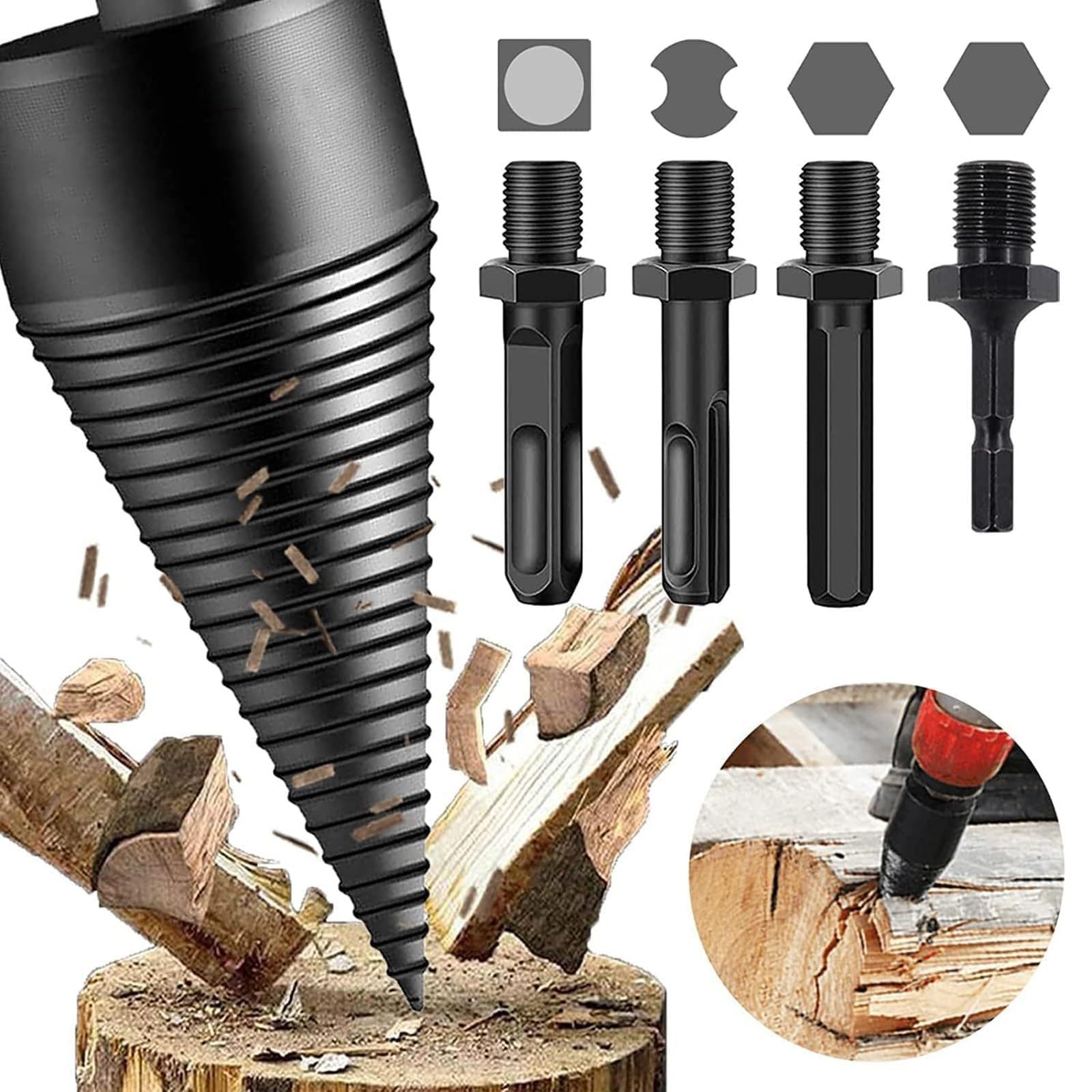Cross-border supply firewood splitting artifact household electric hammer electric drill percussion drill rural splitting material splitting cone firewood splitting bit firewood splitter