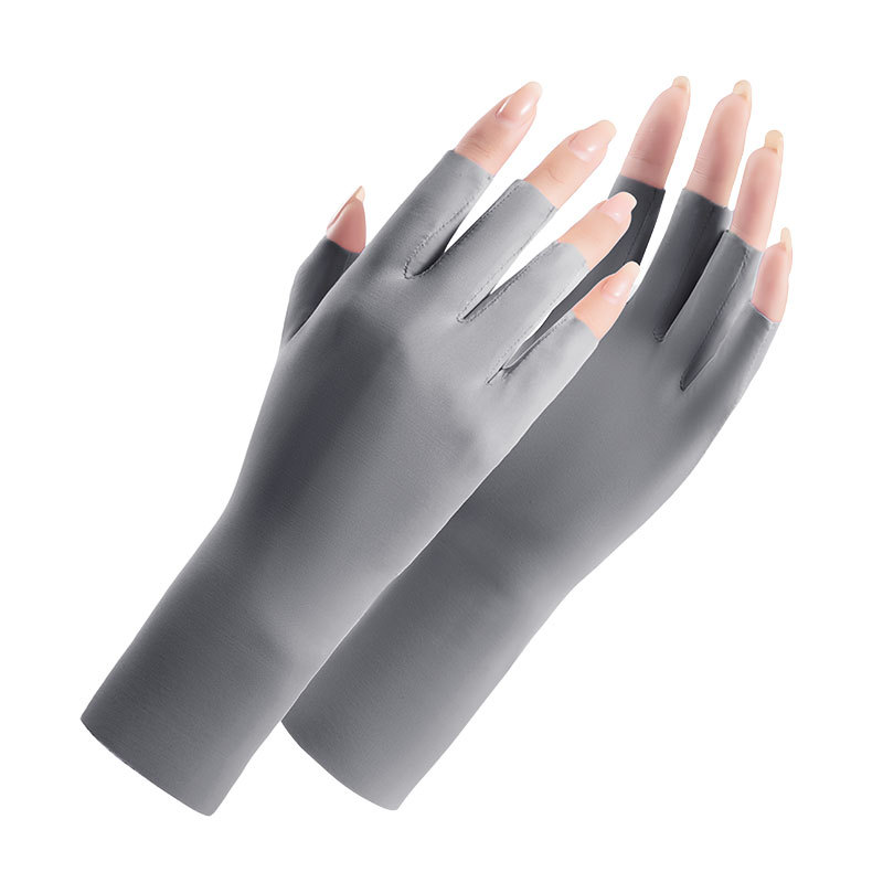 Sun protection gloves female F149 UV protection nail joint anti-cocoon raw yarn thin breathable summer half finger gloves