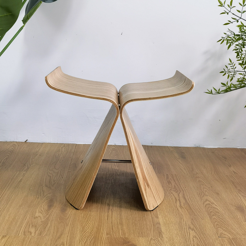 Cross-border butterfly chair creative chair fashion low stool footrest solid simple modern wood Japanese solid wood chair designer