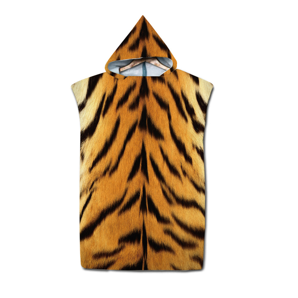 Factory wholesale leopard print adult hooded beach towel changing cloak color printed hooded bathrobe towel