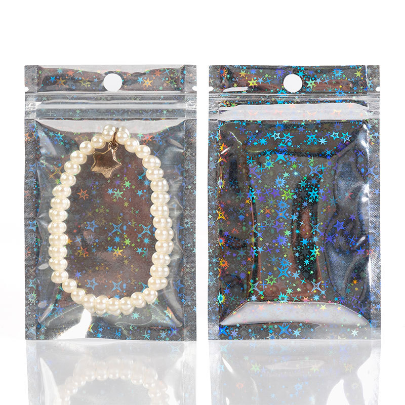 Laser ziplock bag nail eyelash jewelry packaging bag flash Yin and Yang bone bag bar aluminum foil sealed bag wholesale