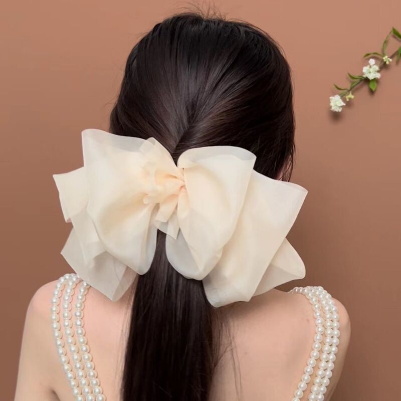 Cyber Celebrity Chiffon Spring Clip Pony Tail Super Fairy Big Bow Hairpin Women's Back of Head New Cloud Hair Flower Hair Accessories
