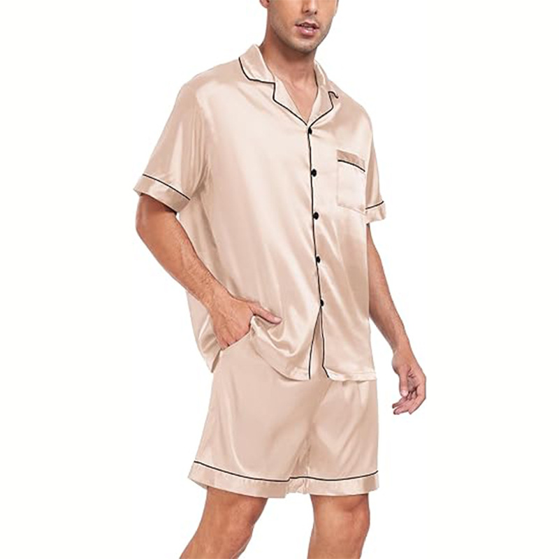 Cross-border  plus size men's short-sleeved shorts satin European and American Foreign trade summer casual home wear pajamas suit_voghion.com