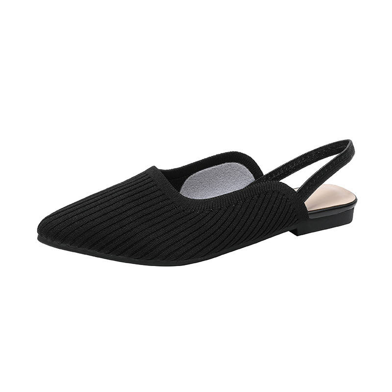 Princess Knitted Pointed Toe Daily Casual Baotou Back Hollow Sandals Back Mix with Soft Bottom Breathable Hollow Flat Shoes for Women