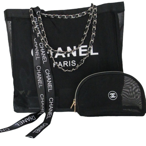 Cross-border counter nylon gauze tote bag beach bag shoulder Women's bag chain bag Black and White large capacity