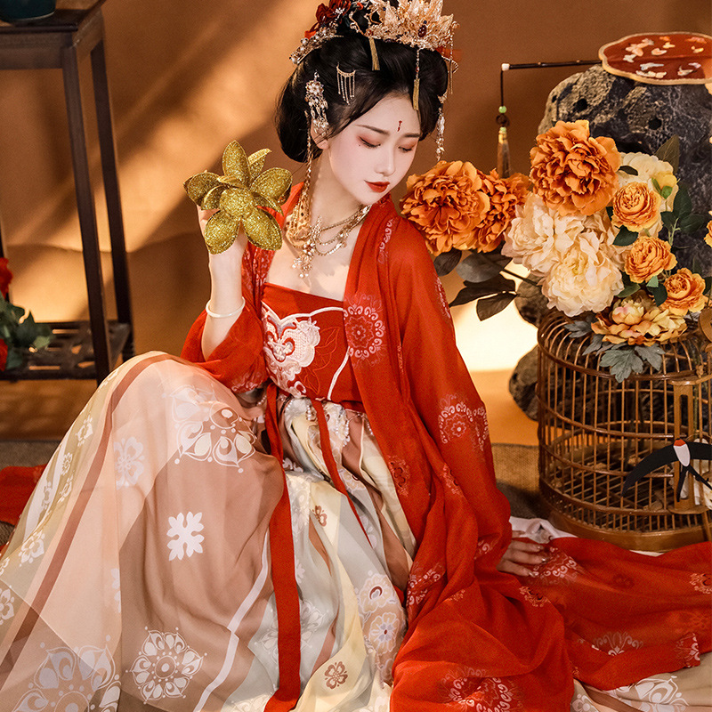 Tang original Hanfu women's restored Chinese-style embroidered Cheok skirt ancient costume fairy elegant spring, summer and autumn suit
