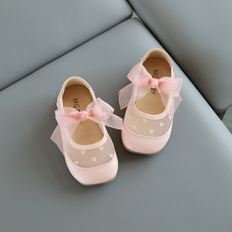 Children's Leather Shoes 2023 New Summer Girls Princess Shoes Women's Treasure Mesh Shoes Baby Black Beanie Shoes