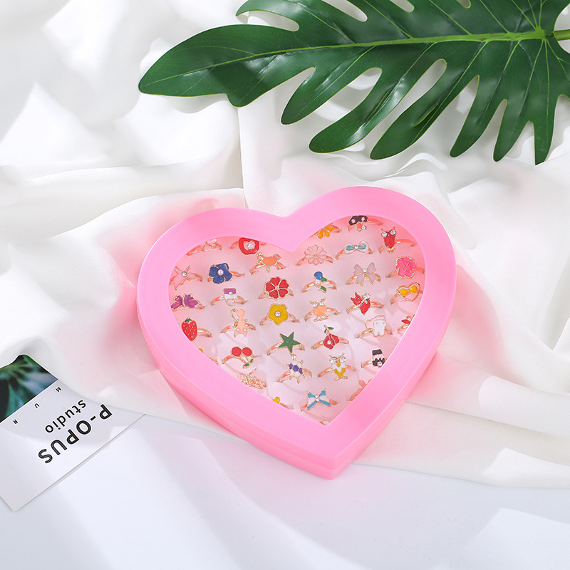 Детское кольцо Студенческая коробка любви Rhinestone 36 Смешанный мультфильм Костюм Корейские взрывы Регулируемое кольцо принцессы