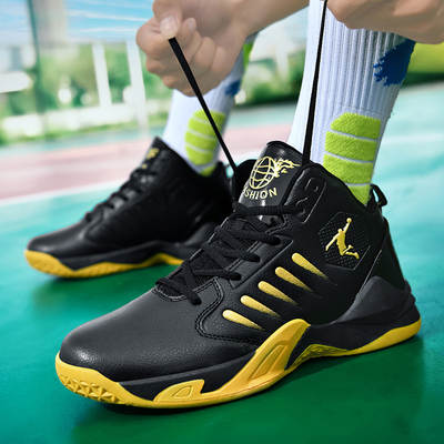 Putian men's shoes combat basketball sneaker leather surface non-slip shock-absorbing middle school student sneakers mid-top casual all-match fashion shoes