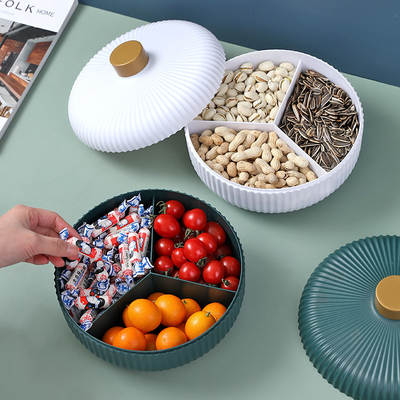 Round fruit plate light luxury fruit plate household wedding dry pot plate festive candy plate high-grade grid with lid fruit plate