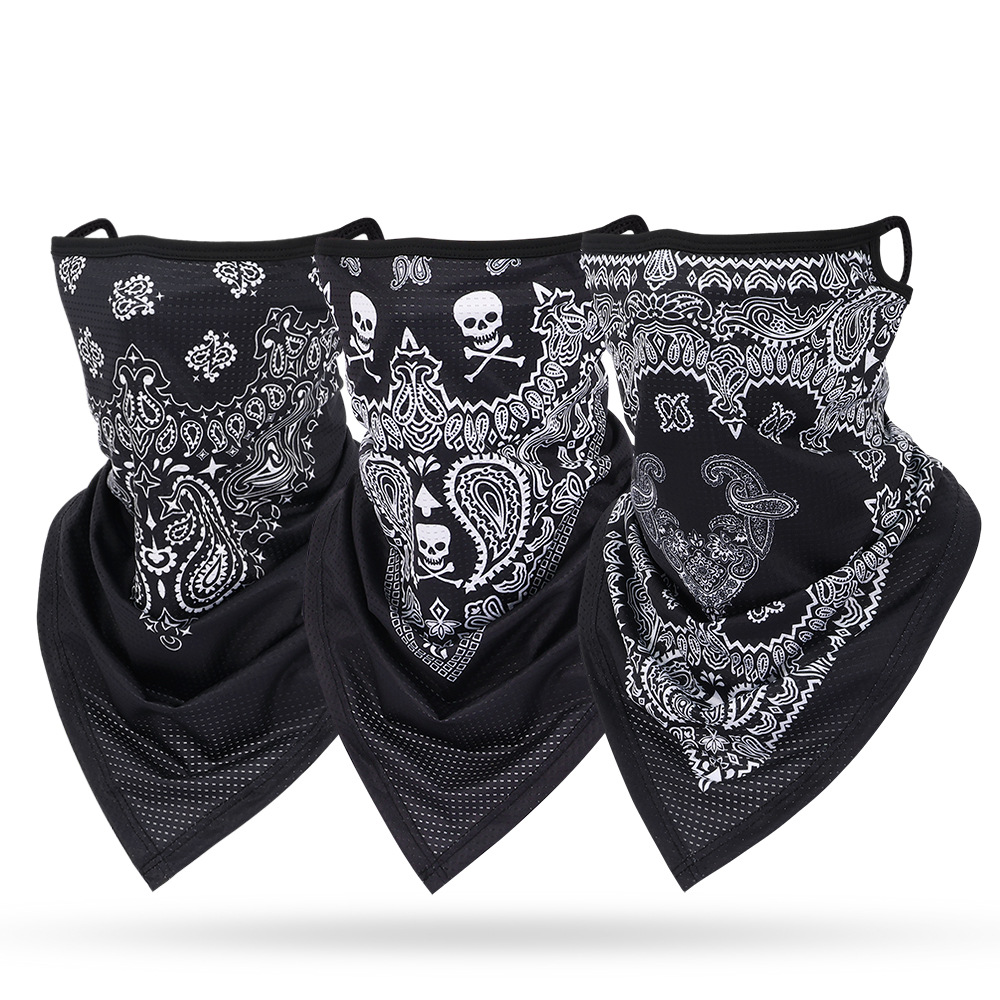 Ice Silk Mesh Hanging Ear Triangle Scarf Breathable Riding Sunscreen Mask Men's and Women's Fashionable Outdoor Headgear Cashew Flower Scarf