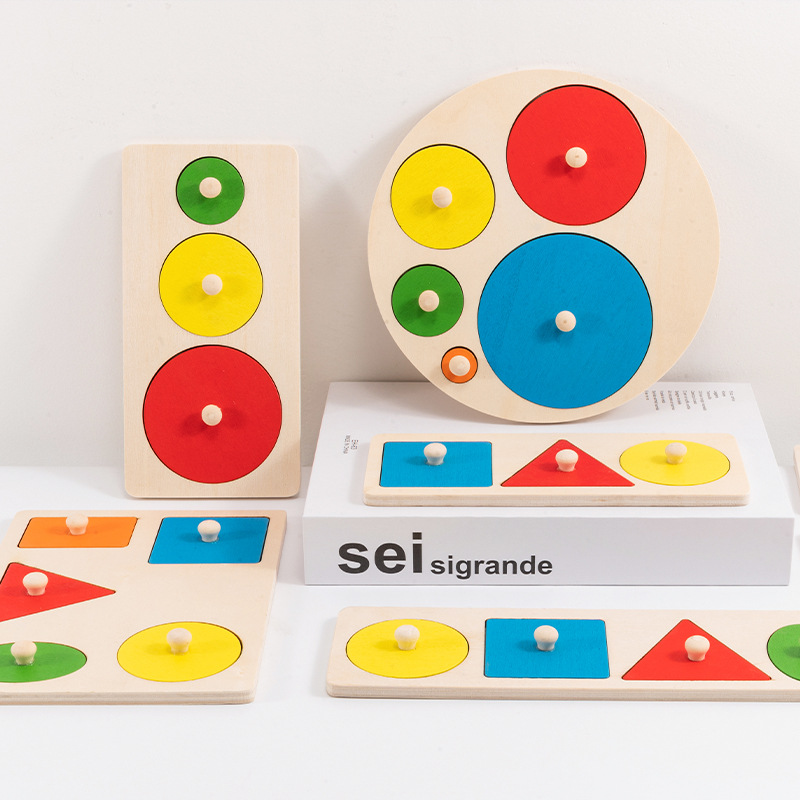 Daniquit Montessori Early Childhood Shape Matching Hand Grasping Board Puzzle Panel Puzzle Toy Baby Children Building Blocks