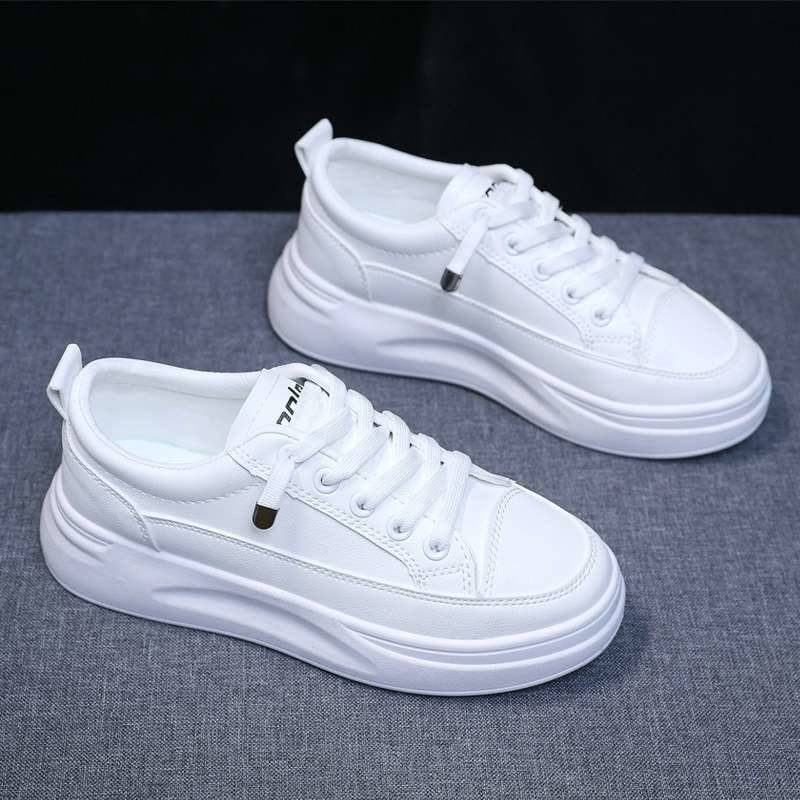 Women's White Shoes Spring and Summer New Leather Panel Shoes Thick Bottom Breathable Sports Shoes Korean Style Outdoor Fashion Travel Shoes for Women