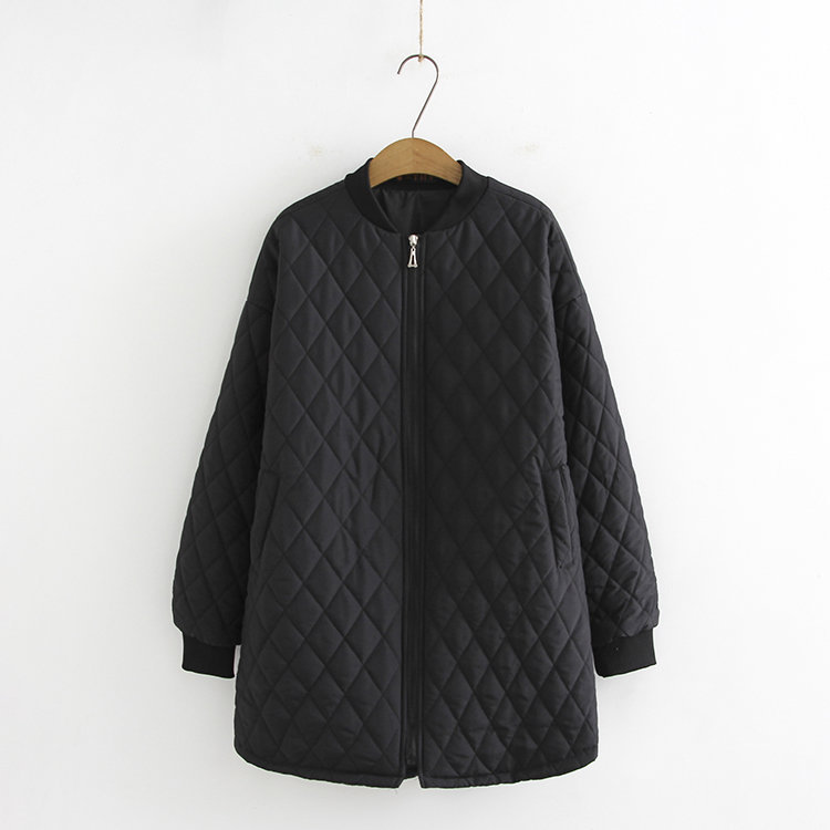 Autumn and winter plus fertilizer to increase 200kg baseball cotton-padded women's round neck nylon loose casual long thin cotton-padded 215