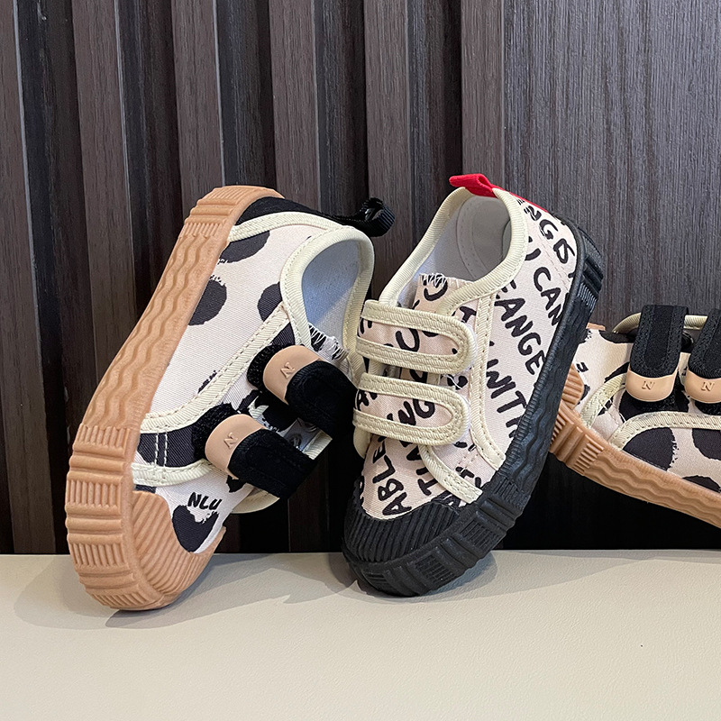 Nanlu Korean Style Casual Children's Shoes INS Graffiti Velcro Biscuit Shoes Kindergarten Middle School Children's Canvas Student Shoes