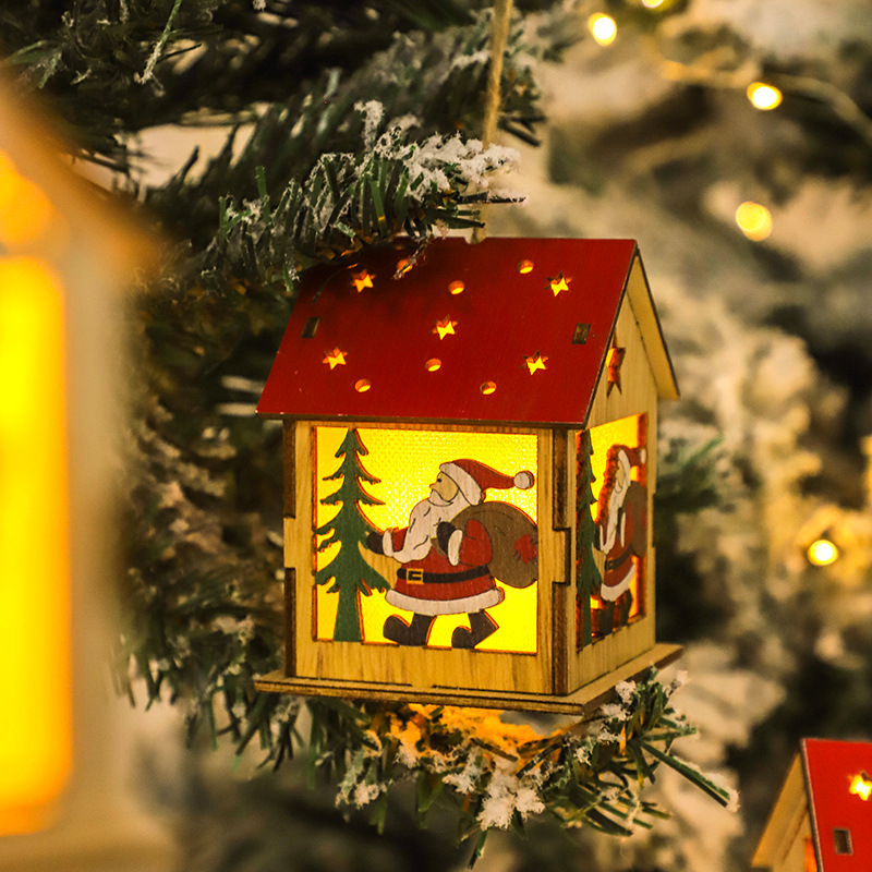 23年新品クリスマス装飾発光小屋雪だるま創意クリスマスツリー装飾祝日発光木製ペンダント|undefined