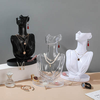 Plastic high-grade jewelry model portrait necklace display rack earring rack jewelry rack storage and finishing props with tray