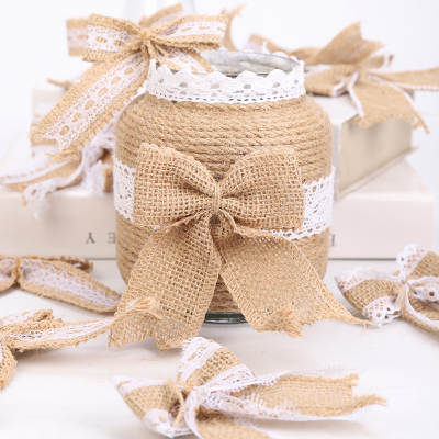 Cross-border hot sale dovetail lace linen bow Christmas decoration DIY clothing shoes and hats decorative accessories