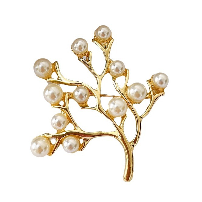 Cross-border exquisite elegant new brooch Pearl tree golden pin anti-exposure suit corsage collar pin Korean style
