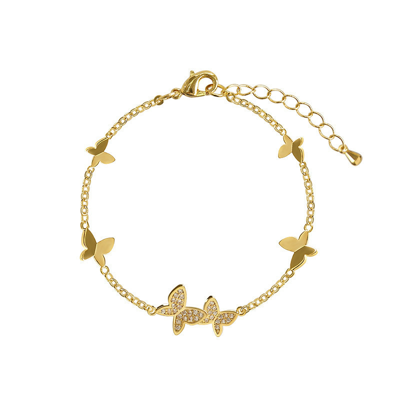 Japanese and Korean Style Light Luxury Fashion Diamond Bracelet Internet Celebrity Design Simple Butterfly Bracelet Niche Cold Style Foreign Trade Supply