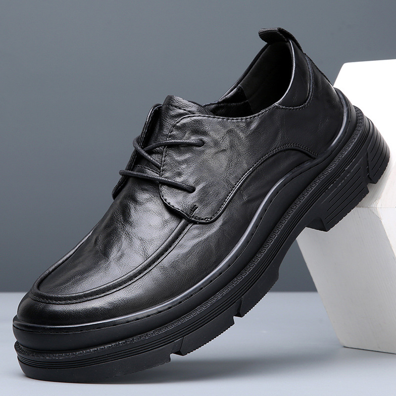 Wide-toe leather shoes for men spring men's shoes new breathable trendy versatile thick-soled business formal casual shoes