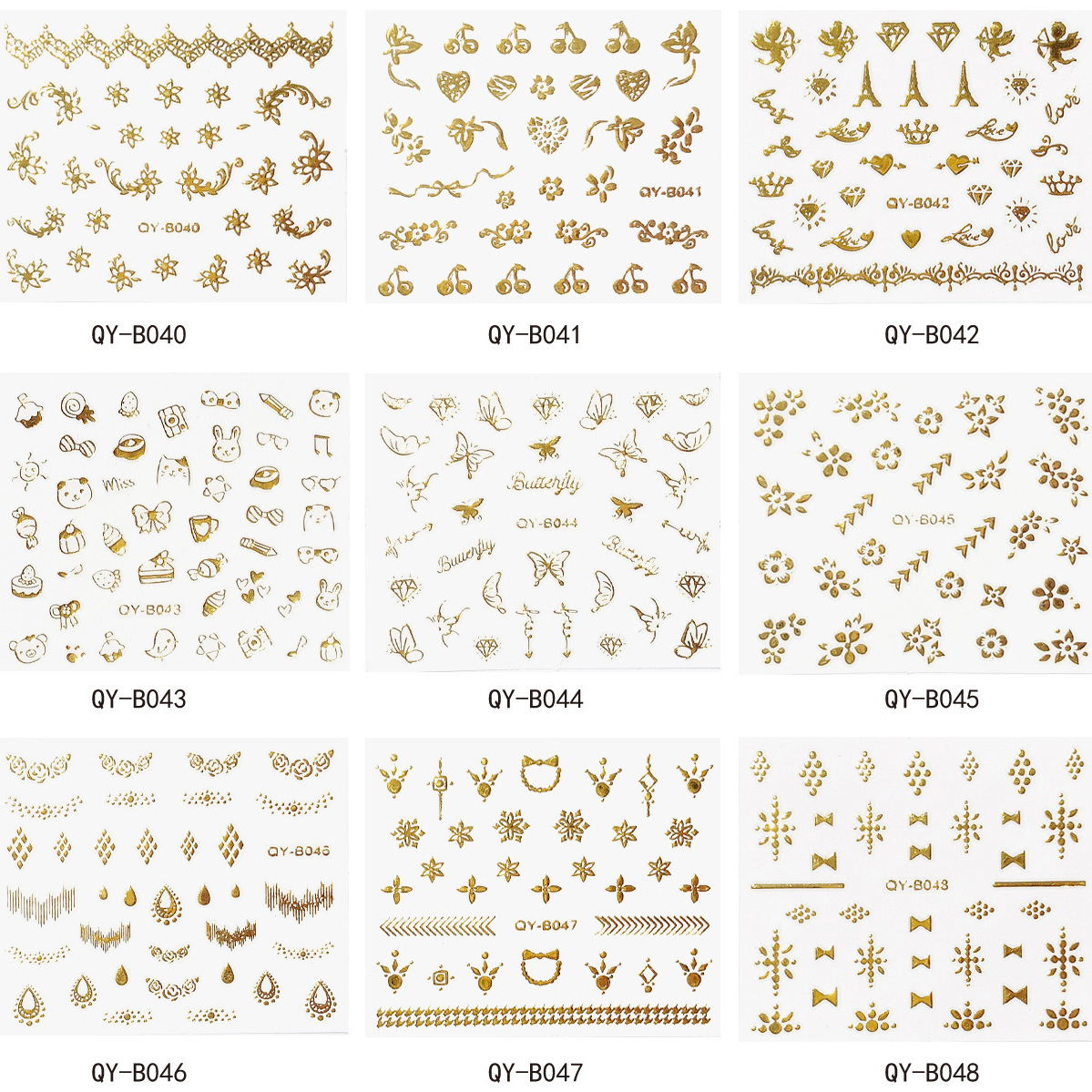 Foreign trade cross-border nail stickers 5D relief bronzing nail stickers golden nail jewelry nail patch set mixed batch