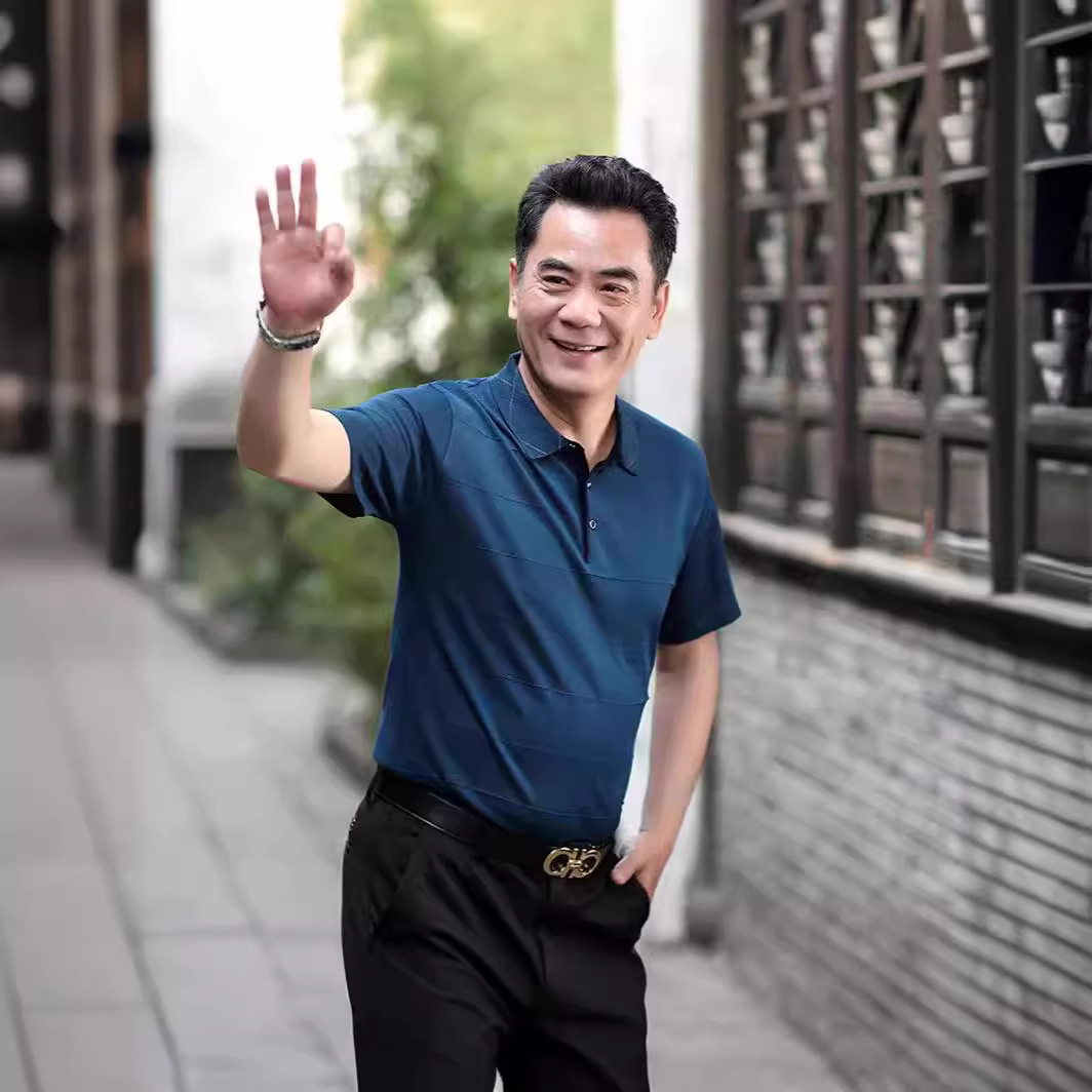 Summer Dad's Short-sleeved T-shirt Men's Ice Silk Lapel Half-sleeved Top Middle-aged and Elderly Men's Grandpa's Summer Clothes