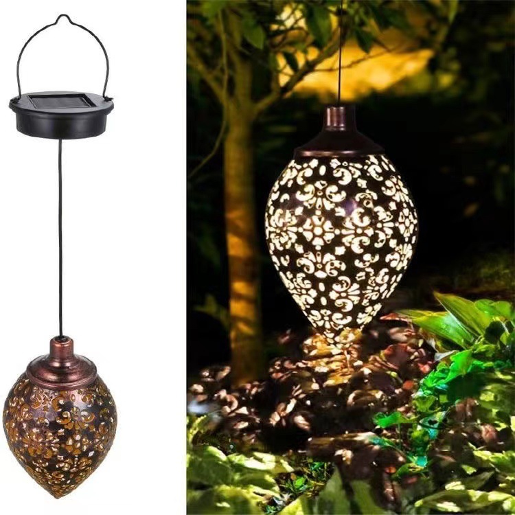 Cross-border outdoor hollow iron solar floodlight courtyard garden balcony decorative landscape lamp wall hanging lamp