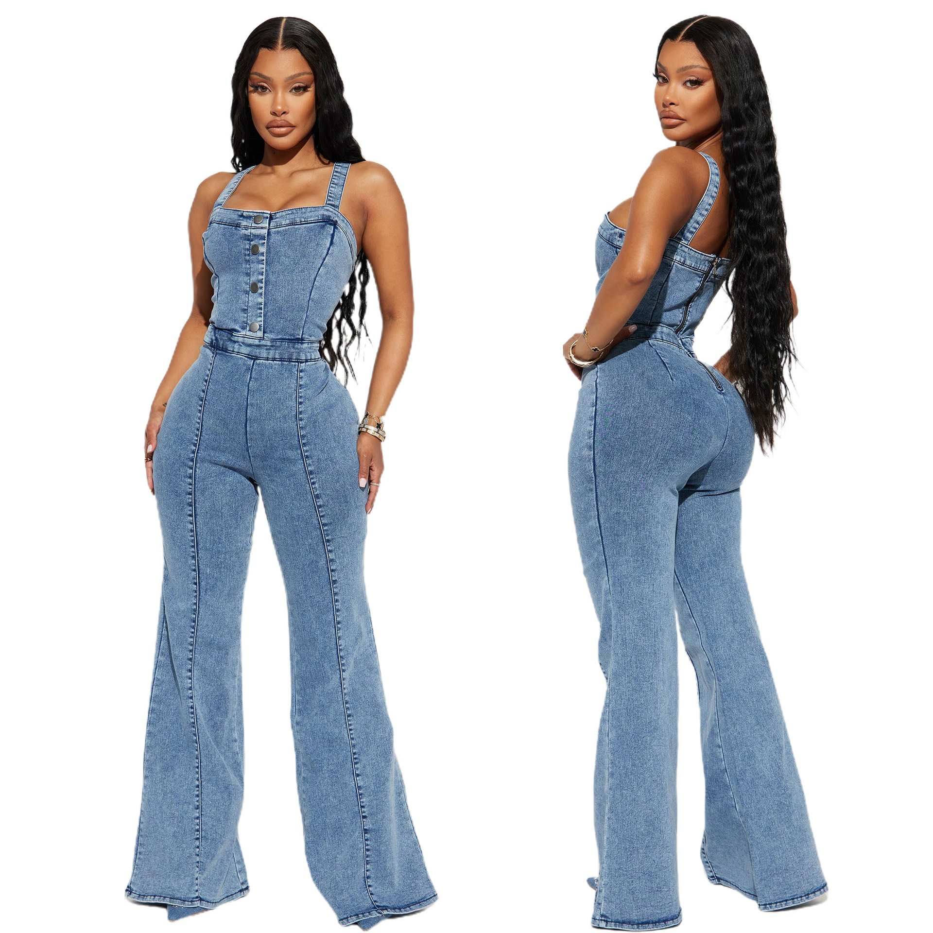 2023 Amazon European and American women's new fashion casual buttons high waist sexy horn cowboy straps