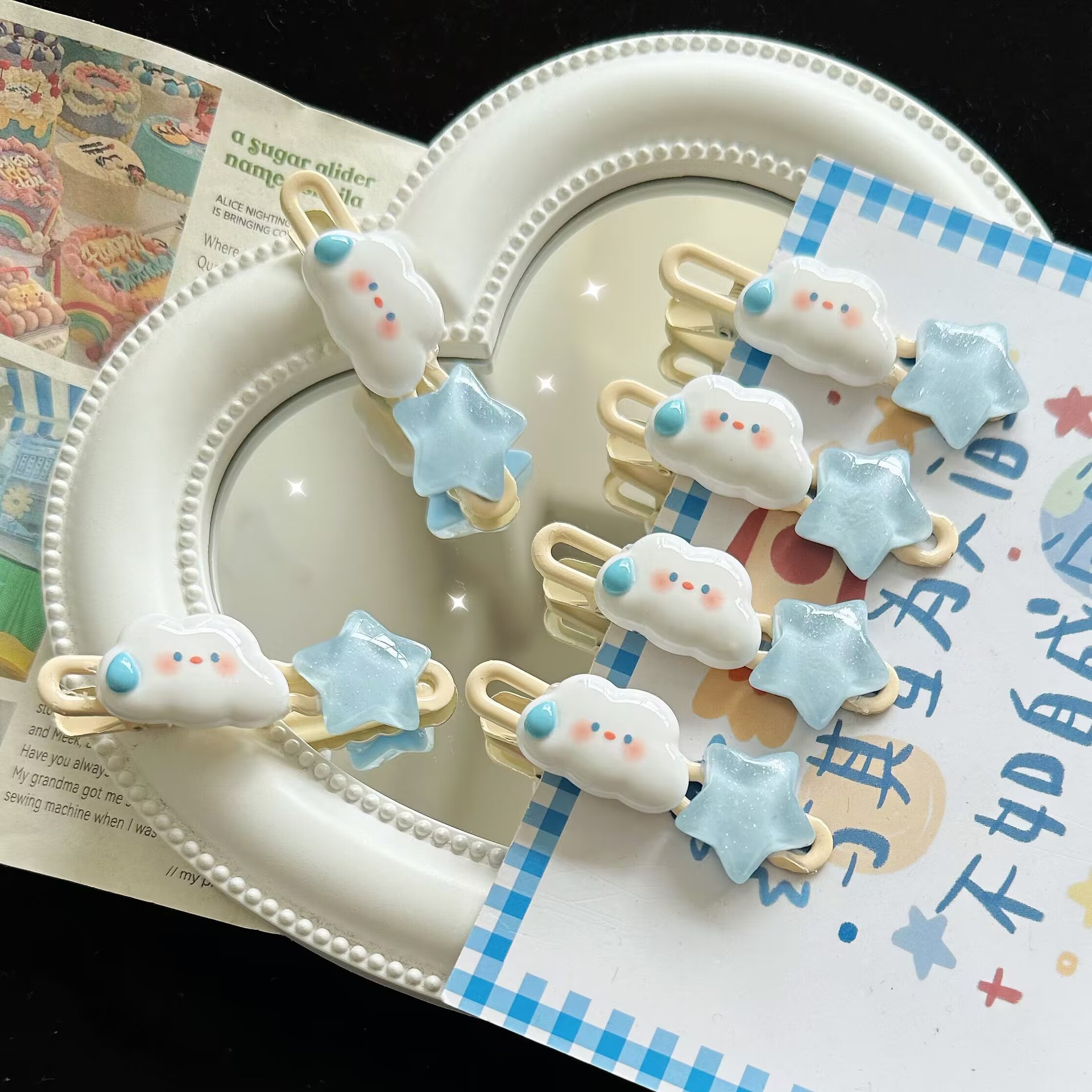 Spring New Cartoon White Cloud Stars Duckbill Clip Hairpin Cute Sweet Style Girl Side Bangs Clip