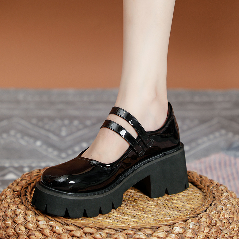 Vintage Mary Jane English Style Small Leather Shoes Women's jk Shoes Round Toe Thick Sole Shoes 2023 New Large Size Shoes 41-43