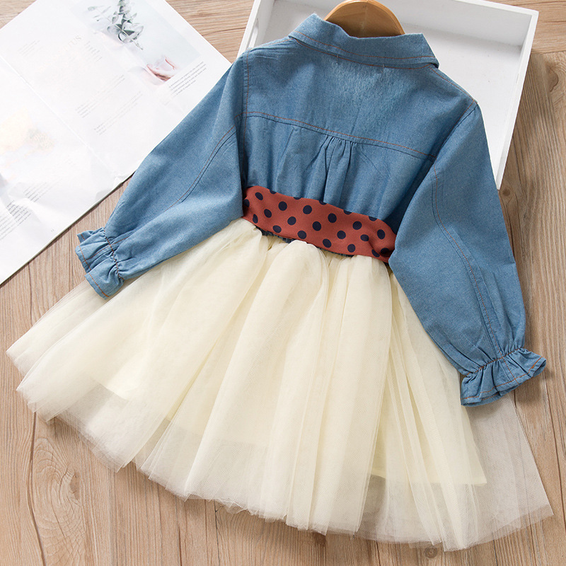Girls' Spring and Autumn 2023 New Fake Two-piece Dress Shirt Dress Children's Long-sleeved Princess Dress Western Style Dress